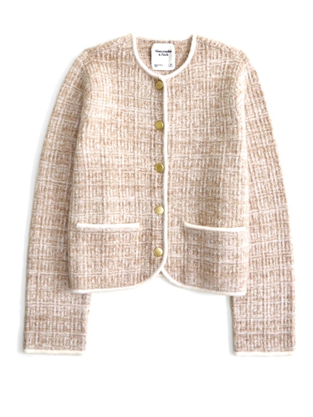 Abercrombie & Fitch Sz S Beige Classic French Style Novelty Tweed Sweater Jacket